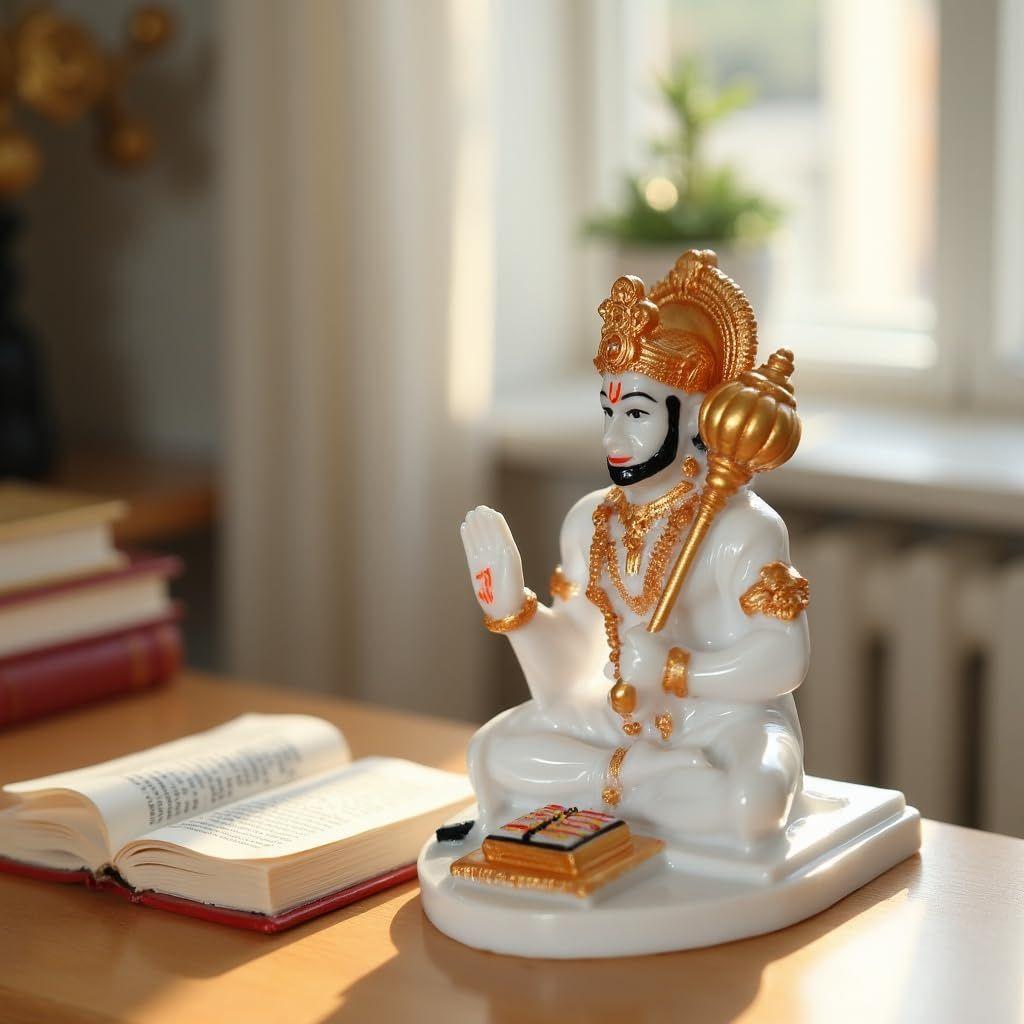 Hanuman Ji Murti for Car Dashboard, Hanuman Idol for Home Pooja with Hanuman Chalisa for Protection from Negative Energy, Good Luck and Success