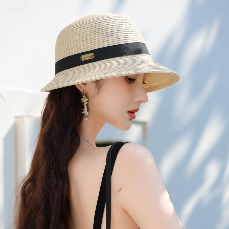 

Sun Protection Straw Hat For Women Summer Outdoor Sunhat With Wide Brim And Breathable Polyester Fabric бежевый