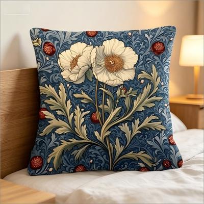 William Morris Inspired Floral Print Throw Pillow Cover, Vintage Botanical Decorative Cushion