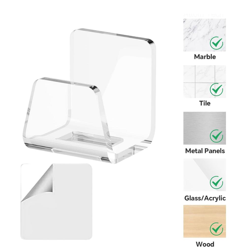 Pack Of 2 Kitchen Sink Sponge Holder Strong Adhesive Acrylic Rack for Dish Sponges and Brushes Bathroom Accessories