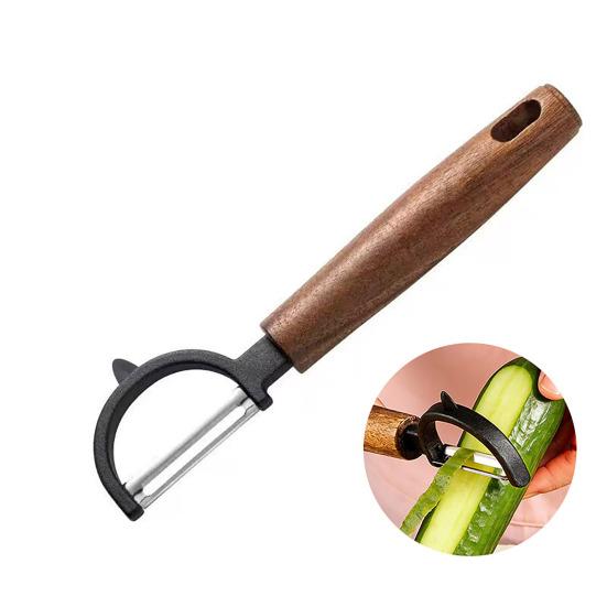 Stainless Steel Vegetable Peeler with Acacia Wood Handle, Ergonomic Potato Cutter for Fruit Carrot Cucumber, Kitchen Multifunctional Tool