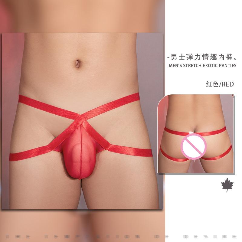 Men'S Erotic Jockstrap Thong Gay Hollow Buttock Sexy Lingerie Transparent Penis Pouch G-String Low-Waisted Breathable Underwear