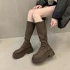 Spice Girl Boots Women's Leather Muffin Thick Bottom Elastic Skinny Boots Small Man Grows Tall Skinny Knight Boots Women's Tide