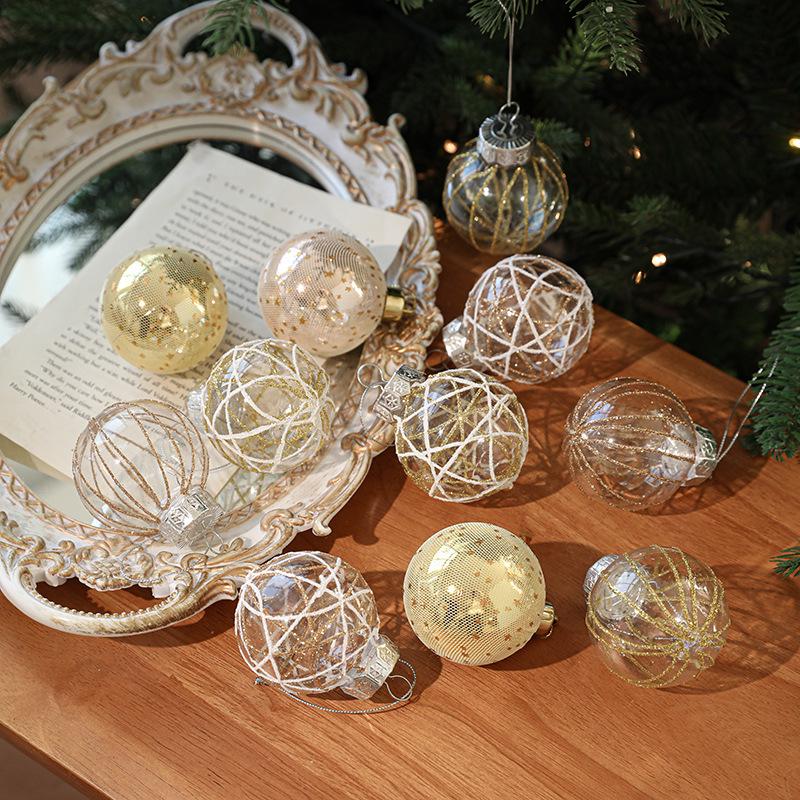 6CM Plastic Christmas Ball Set with Adhesive Powder Lines - Tree Ornament Decoration