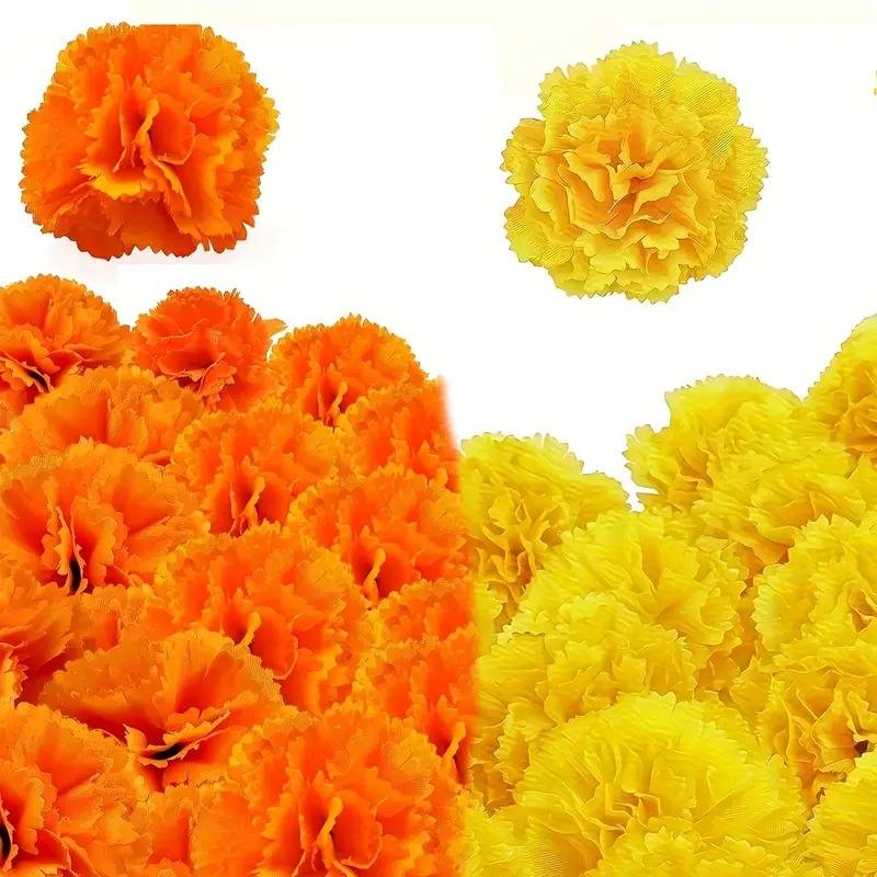 2.17 InchMexican Marigold Artificial Flowers Day of The Dead DIY Garland String Halloween Diwali Party Home Outdoor Decoration