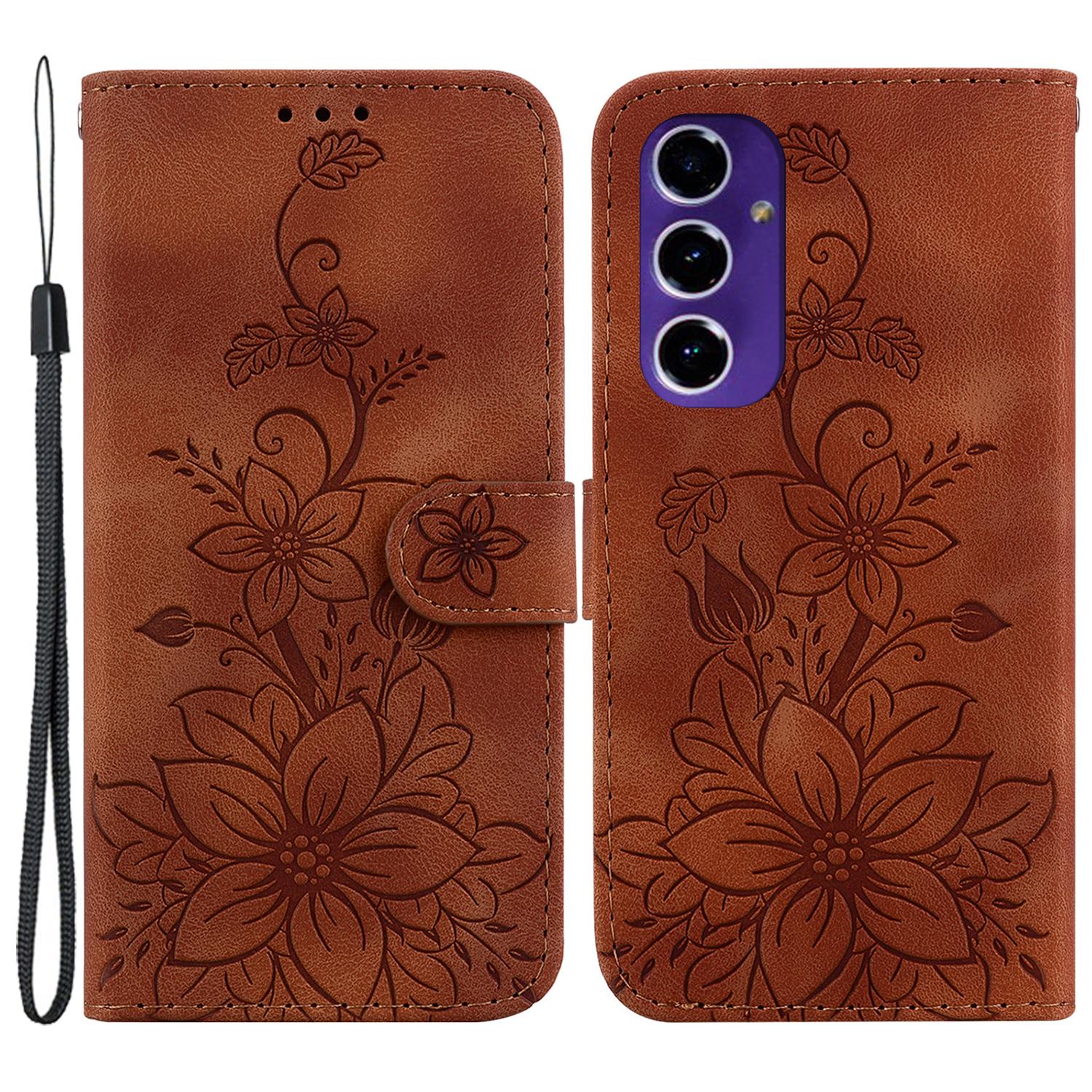 

Для Samsung Galaxy S24 FE Чехол-подставка для мобильного телефона Кожаный кошелек Чехол для телефона с тисненым цветочным узором Brown