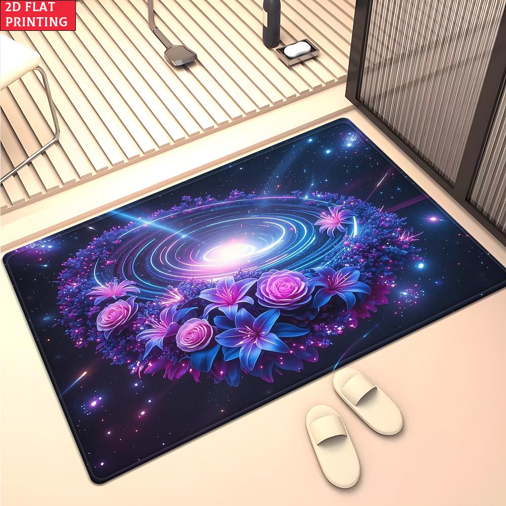 Psychedelic Galaxy Floral Mandala Rug, Colorful Boho Space Carpet for Living Room Gaming Room, Non-slip Decorative Floor Mat