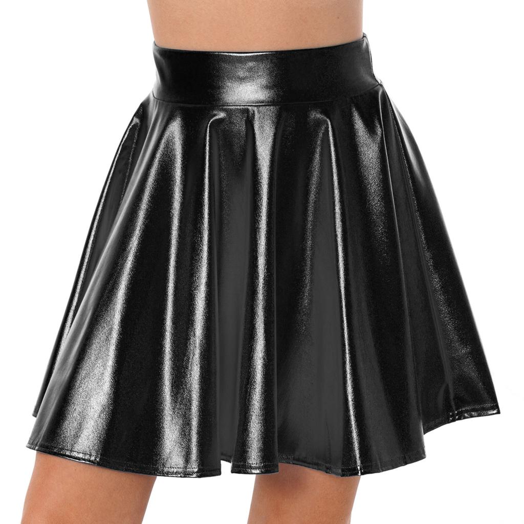 Dámská lesklá kovová minisukně s vysokým pasem Clubwear Rave Party Dance Kostým