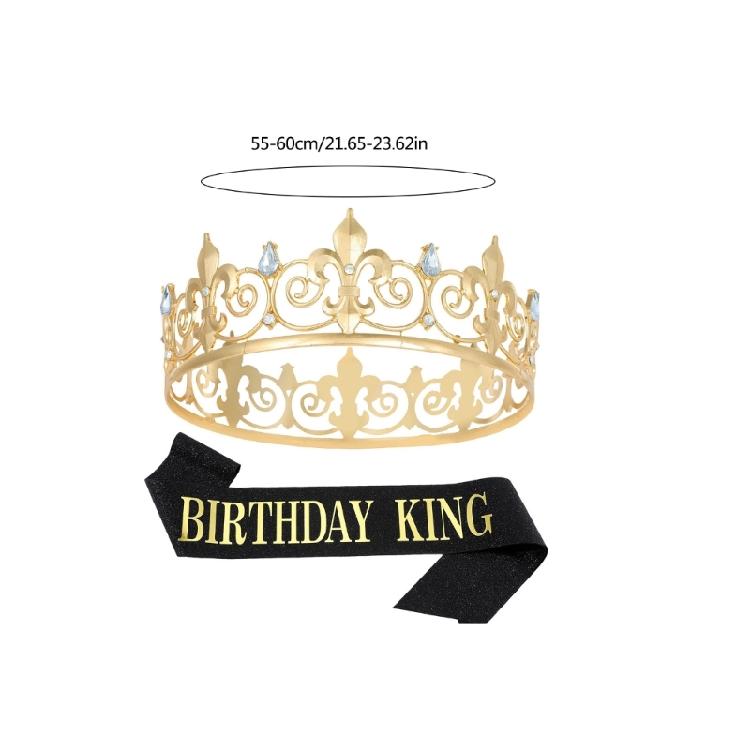Men's Birthday Party Sash With Elegant Crown Glitter for Men To Stand Out King Headpiece Photo Props