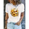 Europäische Größe Damen Kurzarm-T-Shirt mit chinesischem Blumen- und Buchstabenaufdruck - Rundhals-Bluse, Atmungsaktives Freizeit-Oberteil