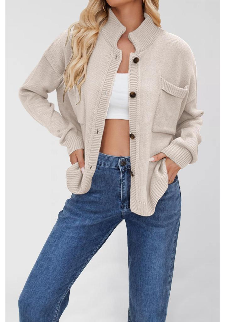 Women's Plus Size Solid Color Knitwear Cardigan with Stand-up Collar - New 2026 Collection