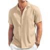 Men's Fashion Collar Solid Color Short Sleeved Cotton Linen Shirt Button Casual Shirt Top