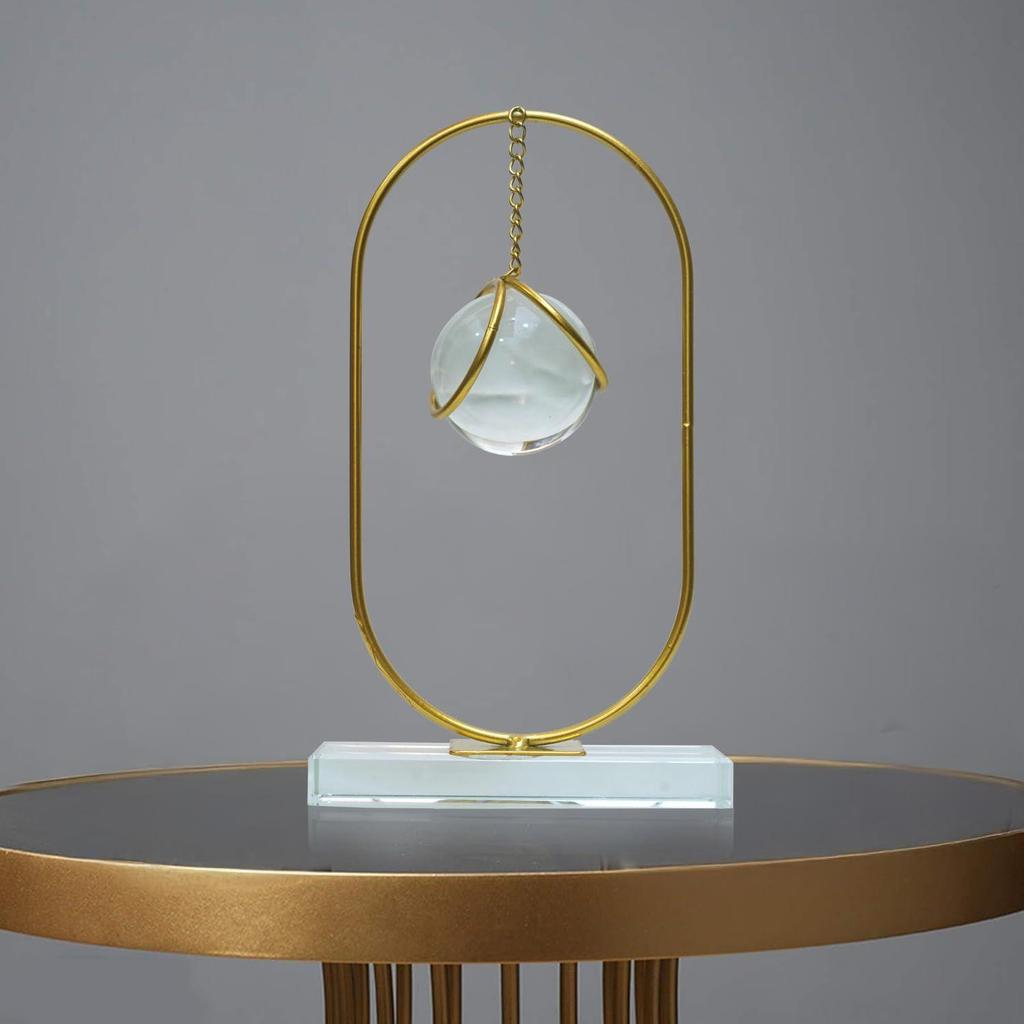 Clear Crystal Ball with Stand, Light Luxury Crystal Sphere for Gift, Gold Art Deco for Photography Ornaments, Bookcase, Wedding, Party