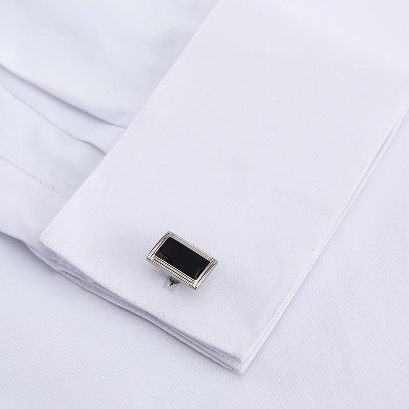 Men's Classic French Cuff Dress Shirt Covered Placket Long Sleeve Tuxedo Male Shirts with Cufflinks No Pocket Office Work White