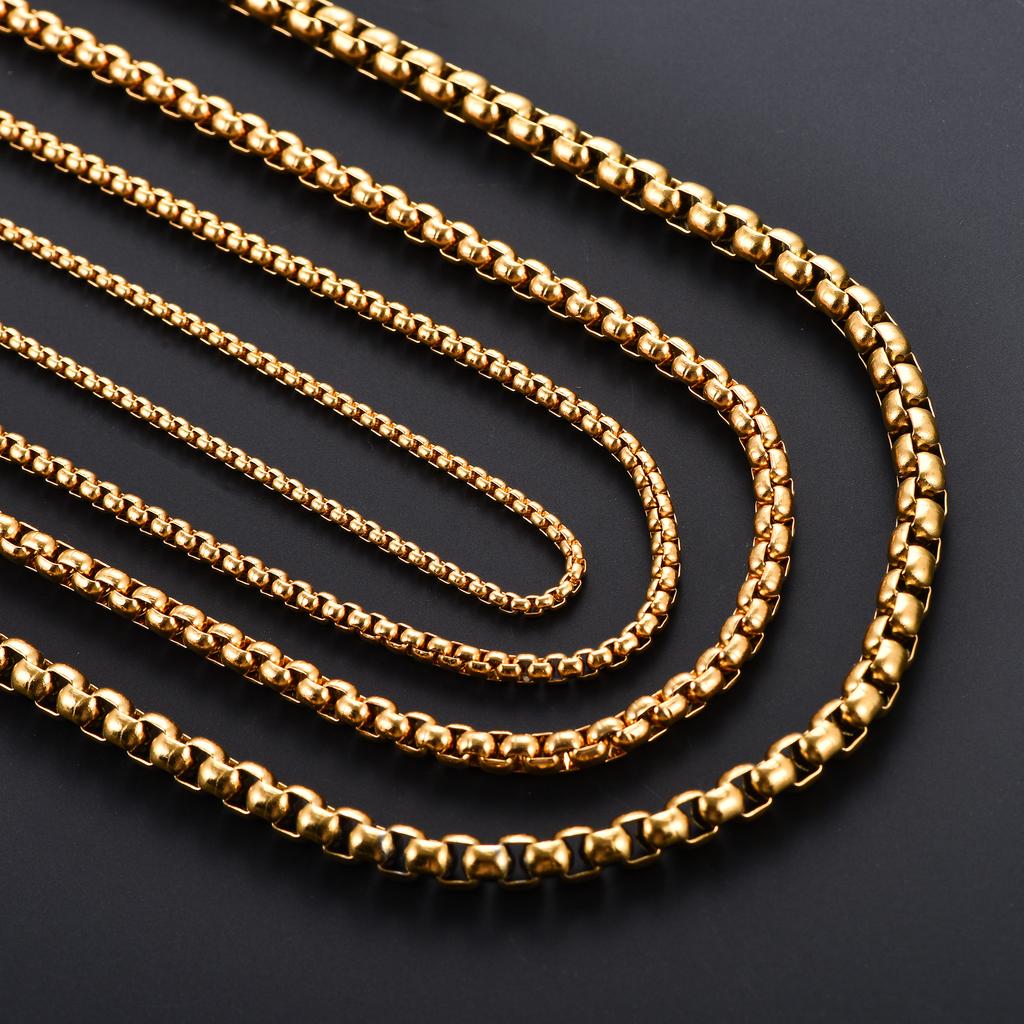 2/3/4/5mm Gold Color Plated Stainless Steel Square Box Chain Rolo Necklace Metal Jewelry for Women and Men Choker 14 - 40 Inches