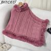 BITCED Oversized Fall/Winter Warm Faux Rabbit Fur Collar Cape Chunky Cable Knit Sweater Jacket