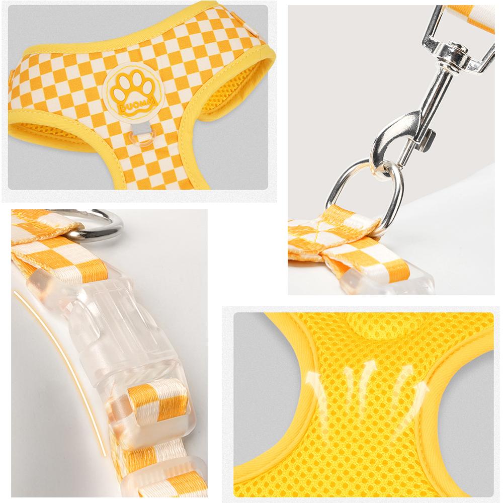 Plaid Dog Harness and Leash Set, Fashion Vest Harness for Small Dogs , Adjustable Puppy Walking Chest Strap with Lead