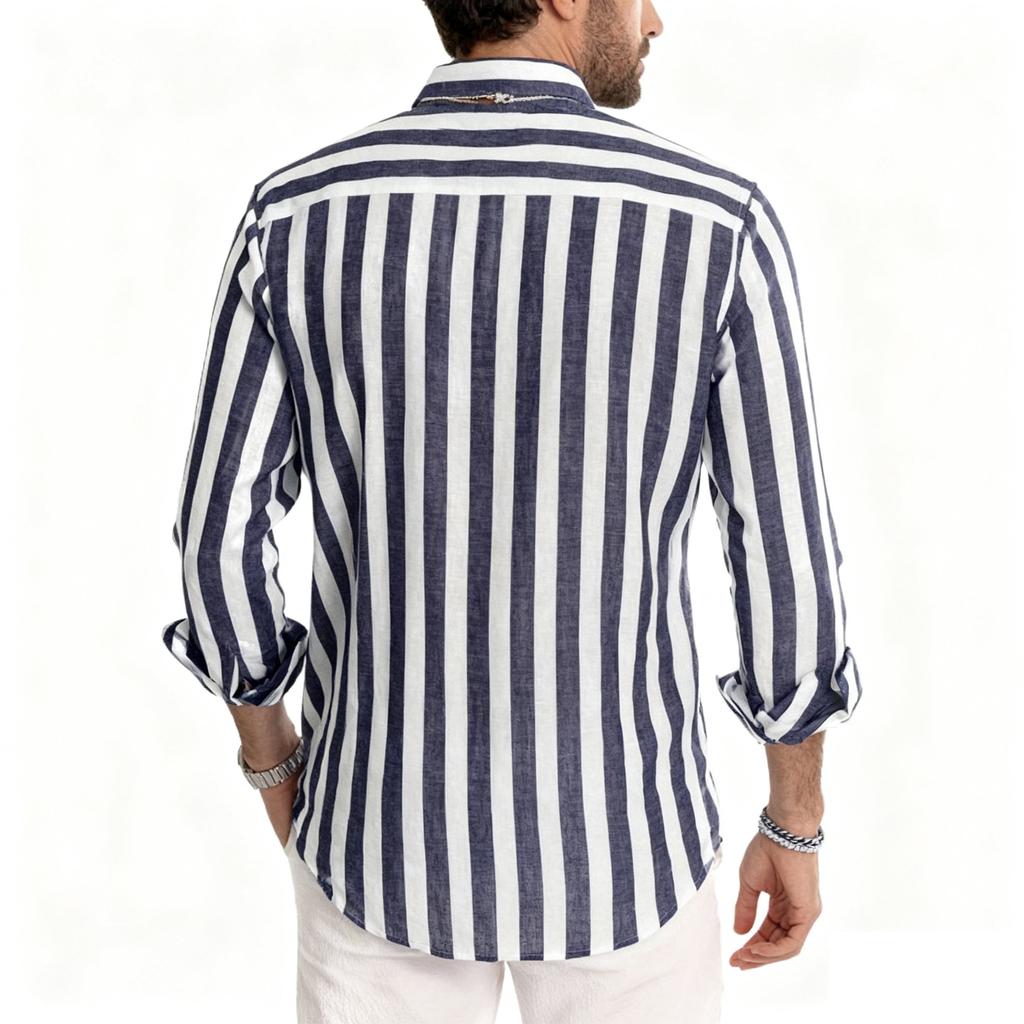 Men's Casual And Trendy Striped Shirt, Long-sleeved Top, Men's Lapel Button Cotton Shirt