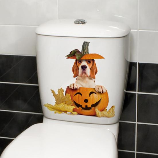 Halloween Pumpkin Toilet Sticker Waterproof Self-adhesive Strong Stickness Vibrant Color Bathroom Wall Sticker Toilet Cover Decor Decal