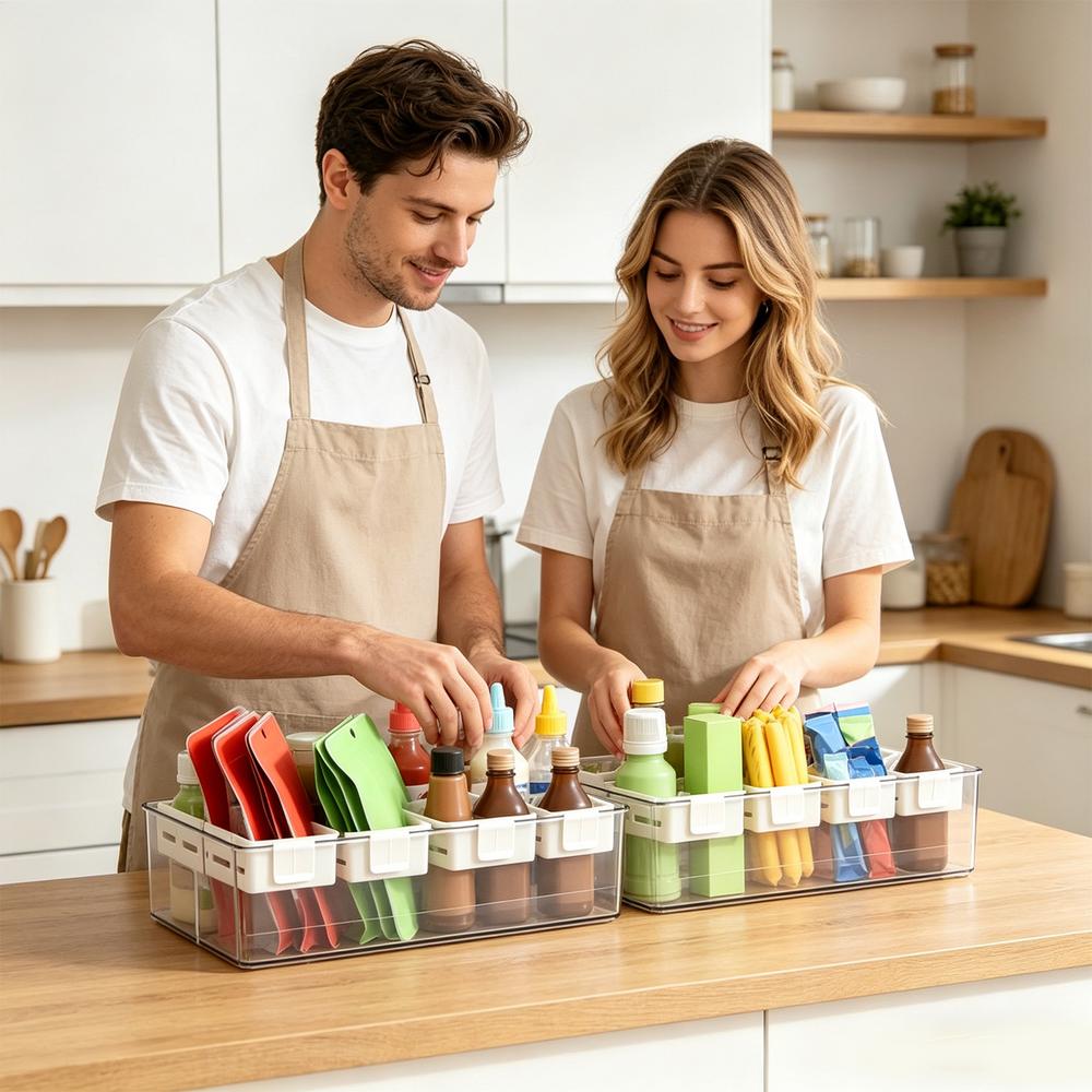 Space-Saving Expandable Refrigerator Side Door Storage Container Adjustable Fridge Divider Organizer for Home Kitchen Office