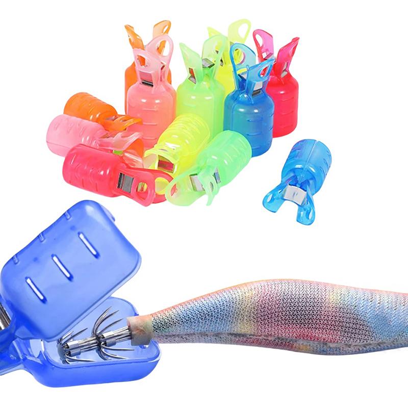 10Pcs Squid Jig Hook Protector Cover Shrimp Storage Case Buckle Tail Hook Cover Fishing Jigs Lure Safety Cap Plastic Sleeves