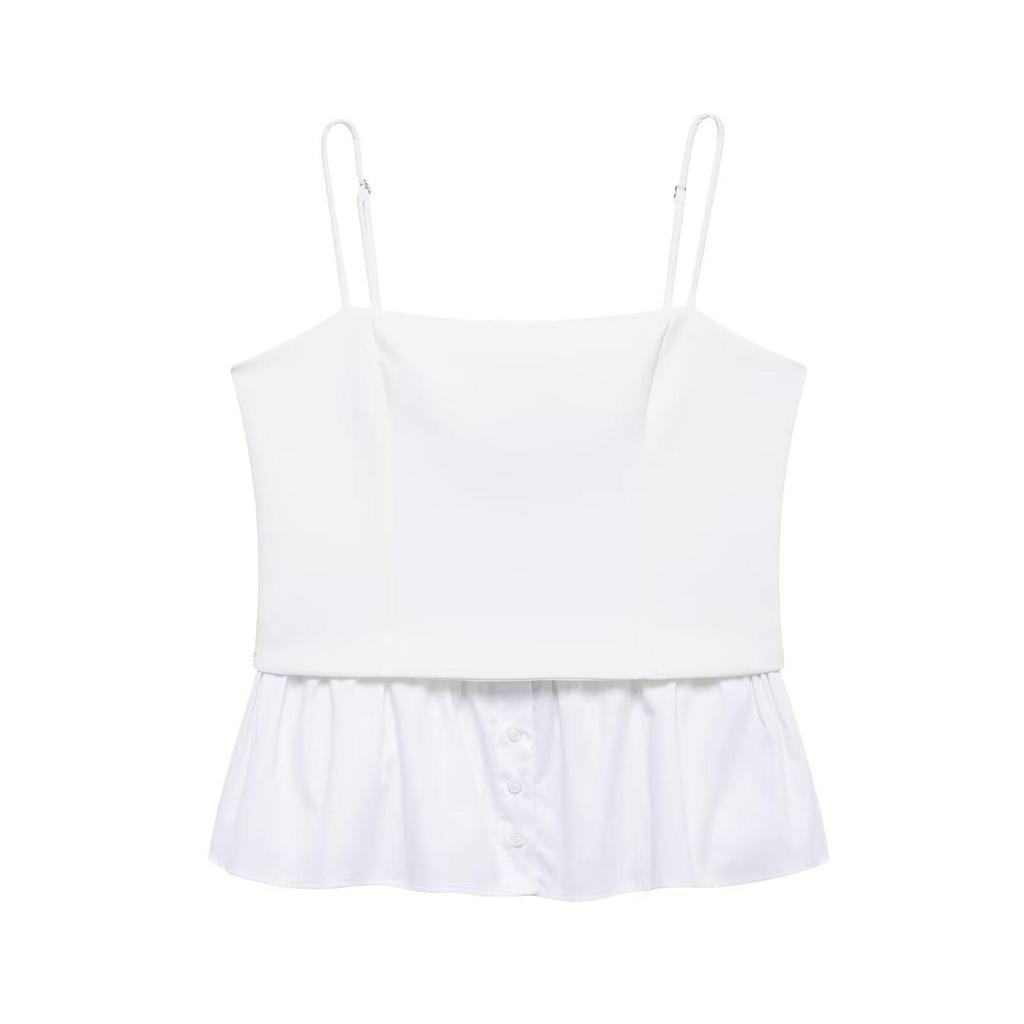 Women's Spring 2025 Color Block Patchwork Poplin Camisole Tank Top