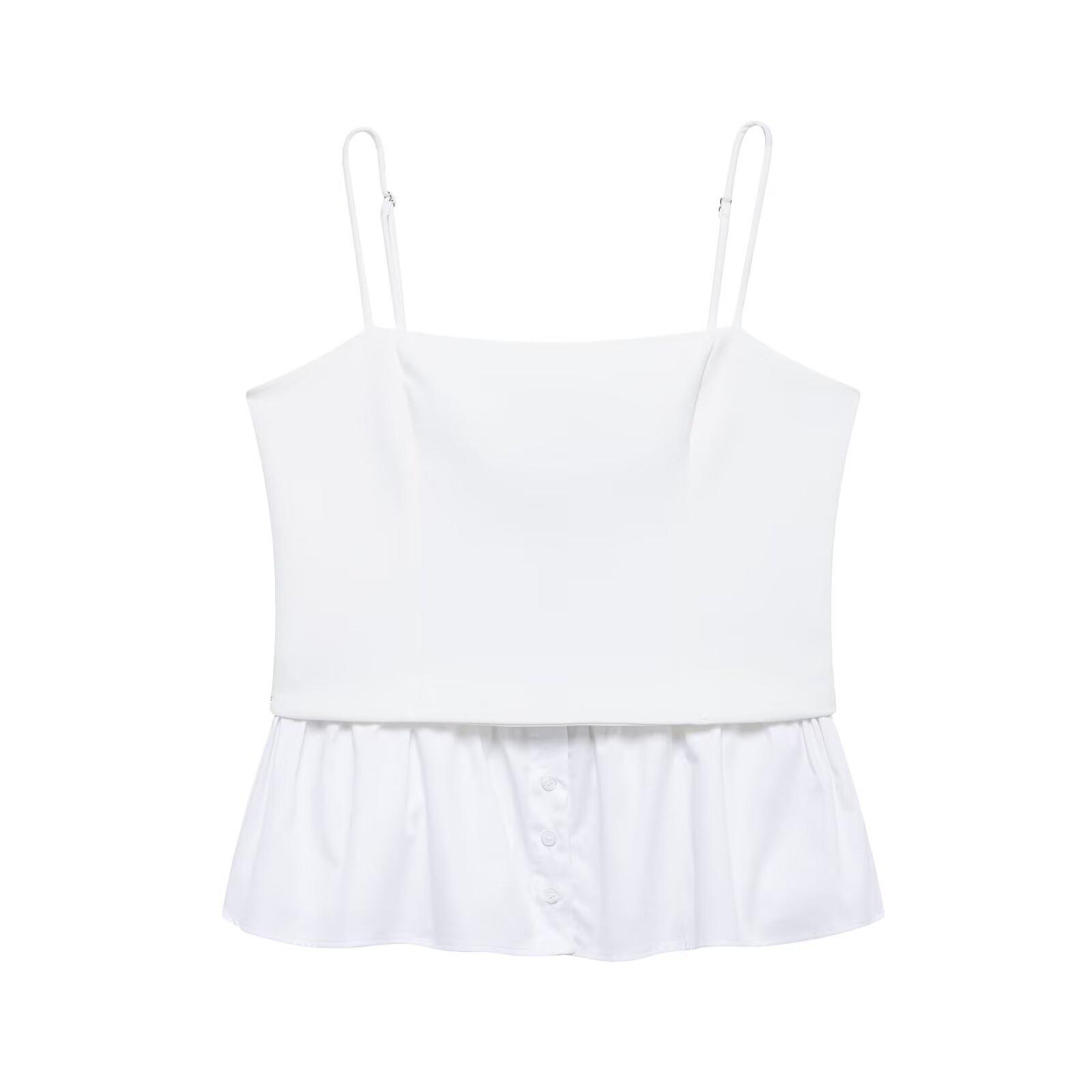 

Women s Spring 2025 Color Block Patchwork Poplin Camisole Tank Top Small белый