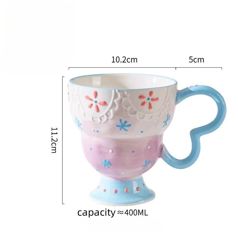 Tazza in Ceramica Carina Dipinta a Mano con Rilievo Tazza da Caffè Elegante Chic Tazza per Latte Avena Matcha Acqua Accessorio da Cucina Bicchieri Regalo