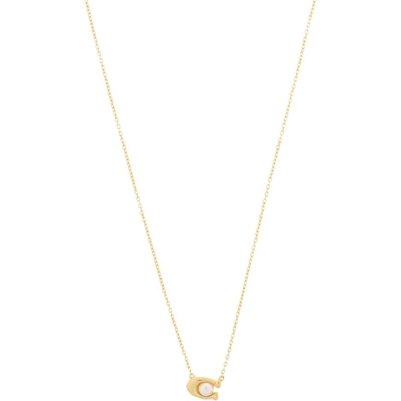 COACH Pattern design glass brass necklace women s gold