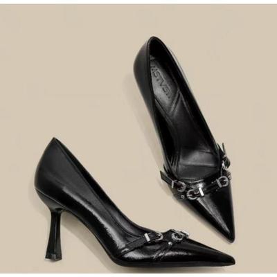 Luxury Brand Designer Women Sandals Fashion Pointed Toe Buckle Strap Metal High Heeled Kitten Heel Elegant Single Shoes Female