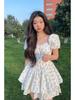 Robe d'été 2026 pour femme à manches bouffantes florales et col carré - Jupe courte moelleuse douce et épicée