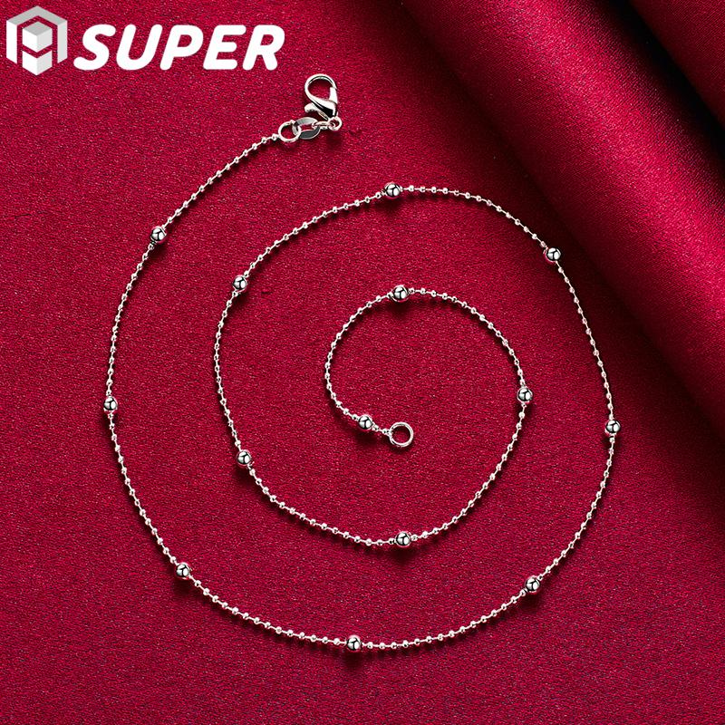 925 Sterlingsølv 16/18/20/22/24 tommer 4 mm Full Smooth Beads Kjede Halskjede smykker