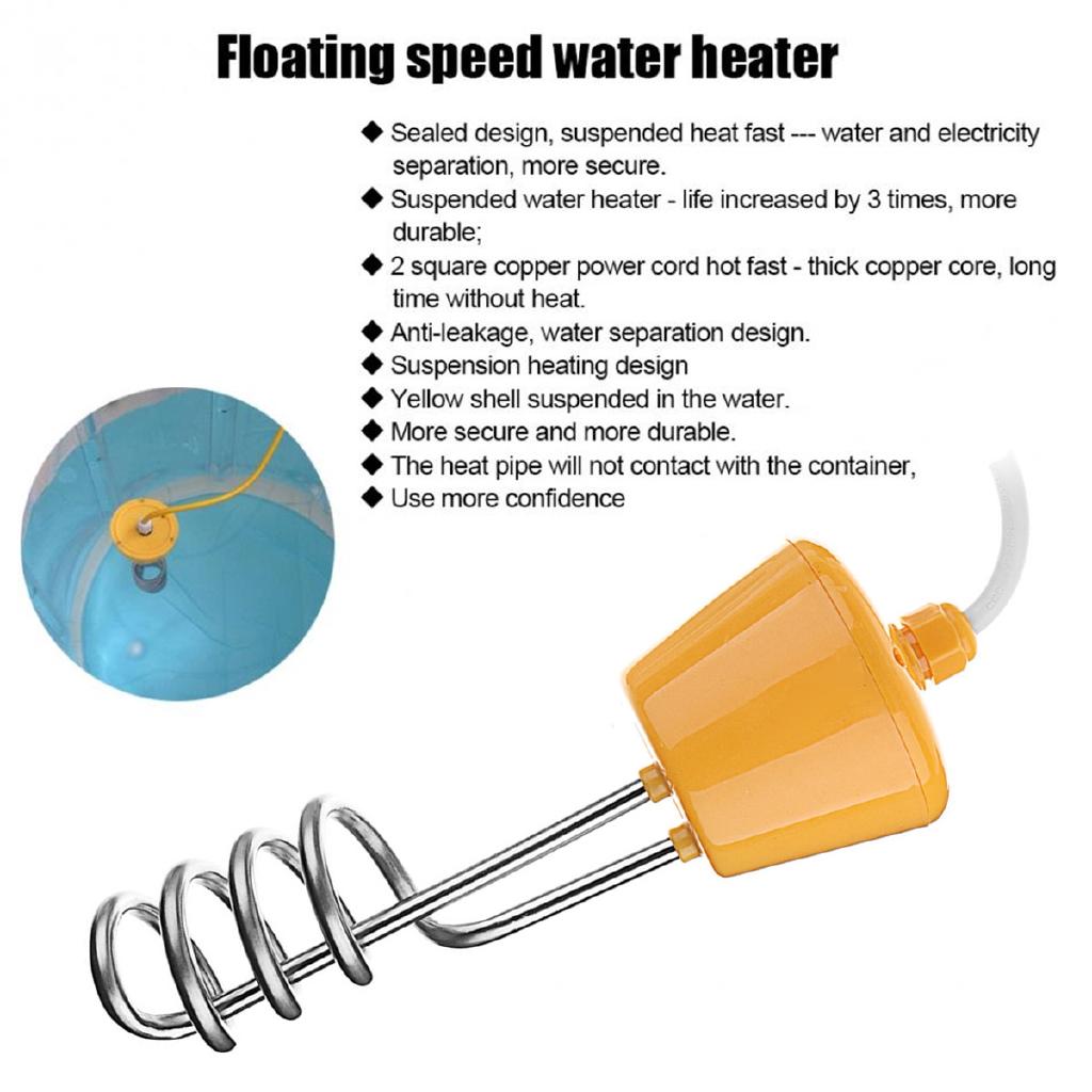 220V Bathtub Swimming Pool Floating Water Heater Element with Thermometer Rust-proof Corrosion Resistant Safety 2500W