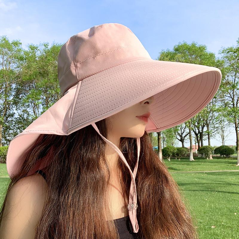 Round Top Wide Brim Hat For Women Uv Sunshade Neck Protector Summer Fashion