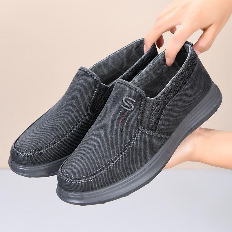 Old Beijing new cloth shoes dad shoes fashionable versatile soft sole comfortable pure cotton canvas shoes lazy one pedal PU sole