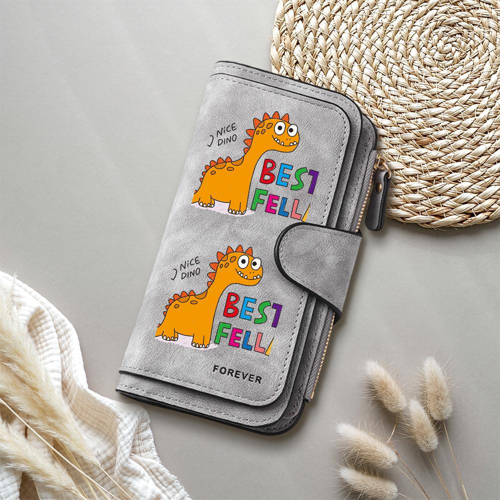 Cute Dinosaur Pattern Long Wallet Ladies PU Leather Multi-card Slot Coin Purse Fashion Portable Clutch Wallet for Women