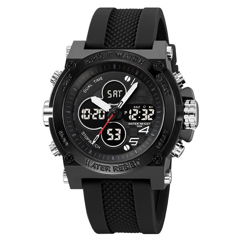 

Relogio Masculino Мужские часы Модные уличные спортивные часы с подсветкой и обратным отсчетом времени Мужские 5Bar Водонепроницаемые наручные часы с секундомером чёрный
