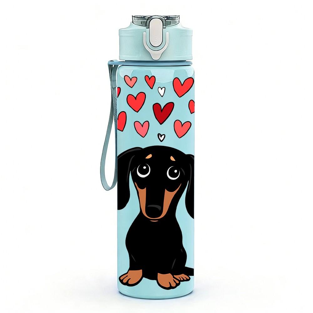 1PC Dachshund Dog With Heart Balloon Print 750ml Color Plastic Sports Water Bottle Leakproof Flip Straw Lid Suitable for Sports Office Home Use