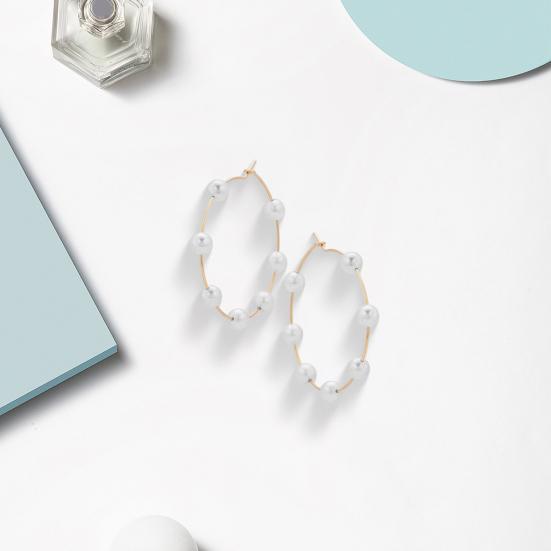 1 Pair Women Large Hoop Earrings Faux Pearl Round Circle Exaggerated Style Party Prom Formal Occasion Ear Hoop Ear Jewelry