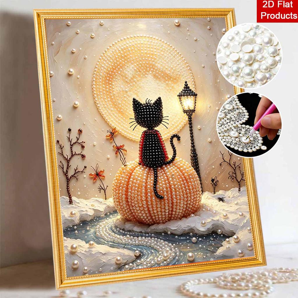 Halloween Pearl Painting Kit Black Cat Pumpkin Moonlight Handmade DIY Home Decoration Painting