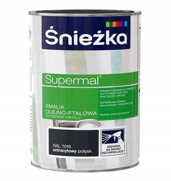Śnieżka Supermal Emalia Olejno-Ftalowa Drewno Metal Antracyt Połysk 0,8L