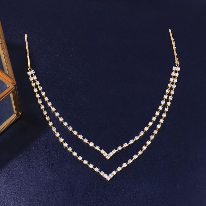 Stonefans Boho Simple Rhinestone Hair Clips Bride Wedding Headpiece Fashion Headdress Double Layers New Charming Hair Chain Girl