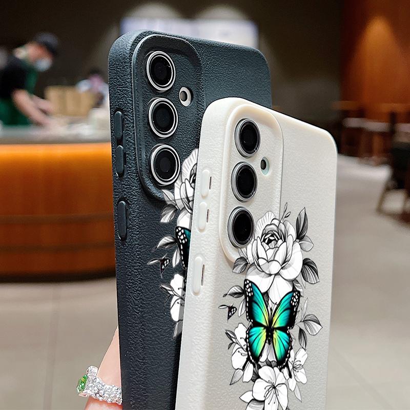 Butterfly Pattern TPU Soft Slim Case For Samsung S25 S24 FE S23 Ultra S22 S21 A16 A56 A36 A55 A15 Leather Texture Shockproof Matte Phone Cover