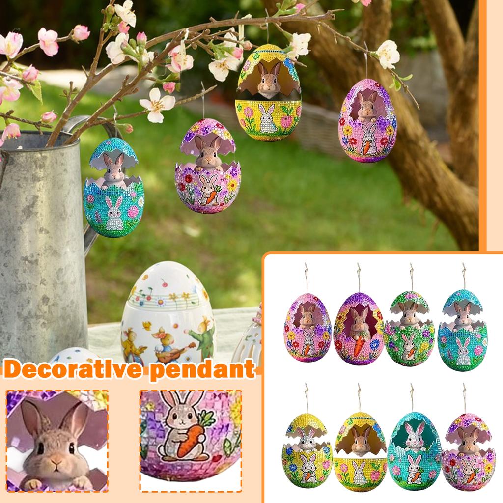 Wooden 8pcs Easter Egg Decoration Pendant, Wooden Group Of Little Rabbits Hanging Decoration
