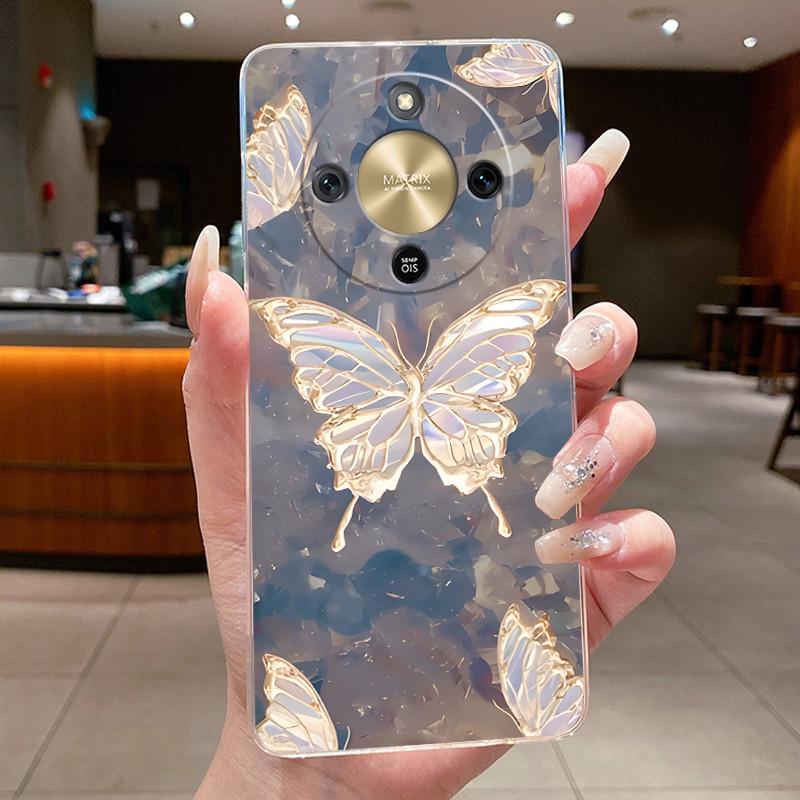 

For Honor X9D MTN-NX1 Case Honor X9D 5G Cover Clear Luxury Fashion Butterfly Flower Painted Soft TPU Silicone Transparent Casing Honor X9D 5G