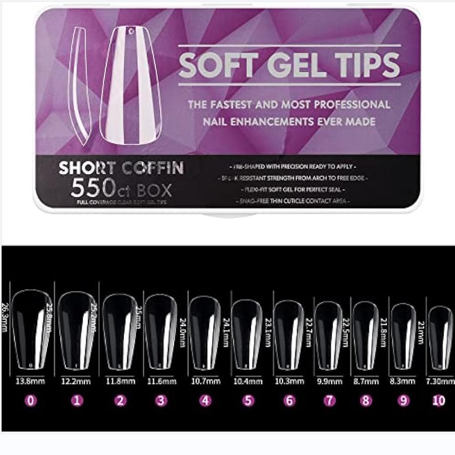 

Прозрачные мягкие гелевые типсы с полным покрытием, накладные ногти среднего гроба для наращивания акриловых ногтей в коробке, 550 шт., 11 размеров(Стиль 11)