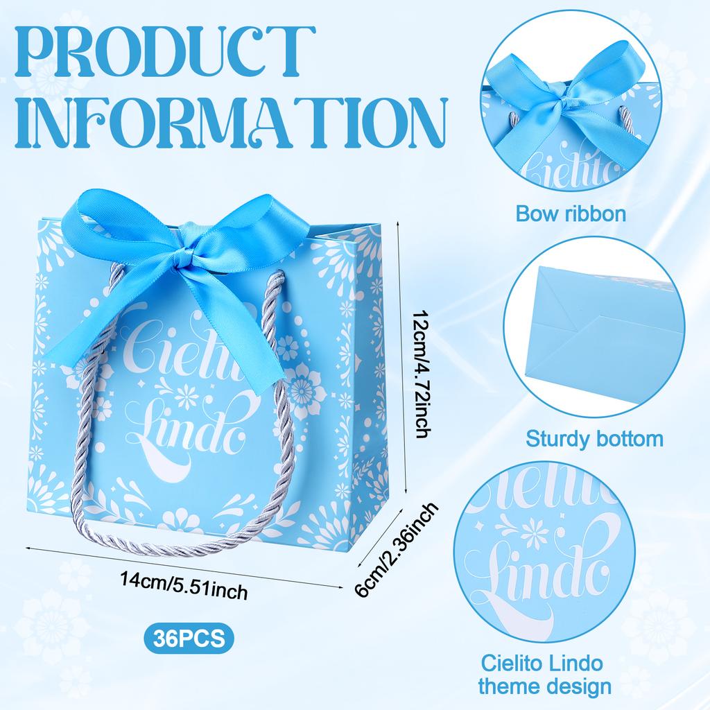 Fionupi 36 Pcs Mini Cielito Lindo Baby Shower Gifts Bags With Handles Pink Cielito Lindo Party Candy Treat Goodie Bags With Bow