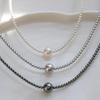 S925 Sterling Silver Tahitian Black Shijia Pearl Necklace Round Small Particle Hemp Gray Simple Pearl Collarbone Chain