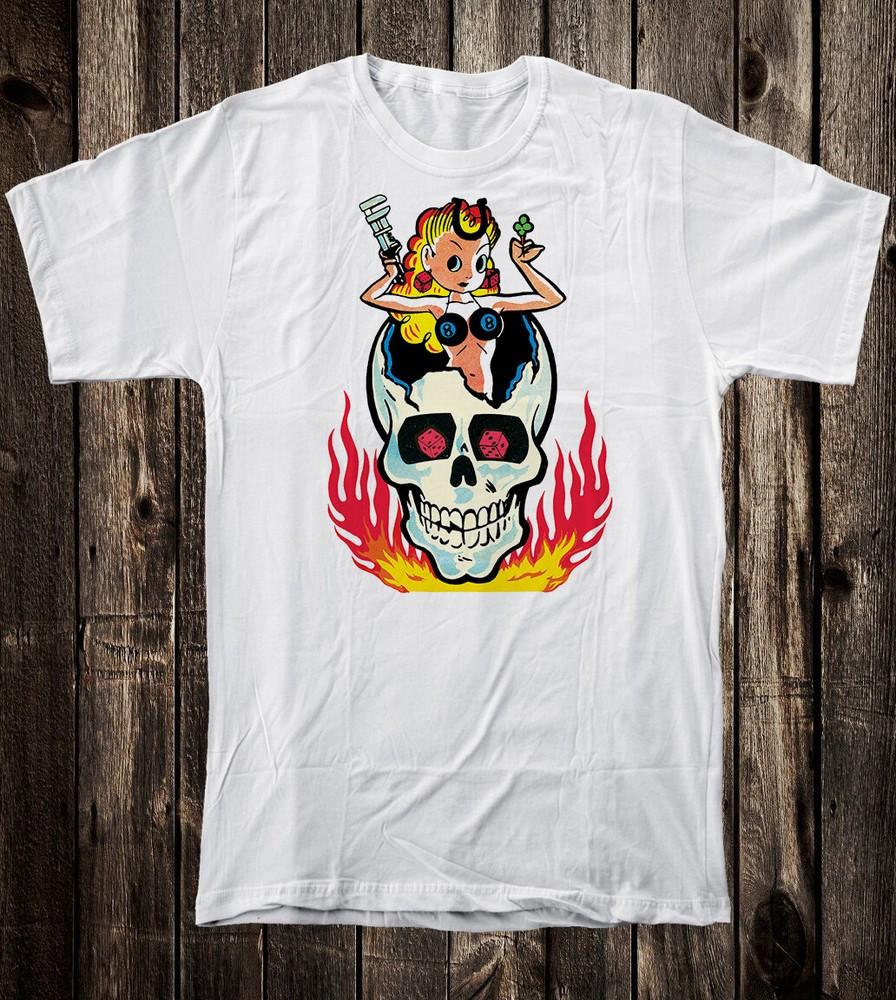 

Men s T Shirt Hot Rod Novelty Lady Luck Drag Flames Race Racing Lucky 4XL