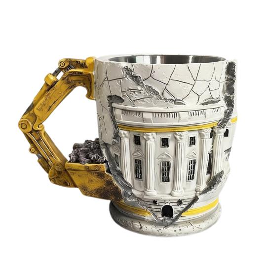 Kubek do kawy Demolka 3D Koparka Kubek do kawy z uchwytem w kształcie ramienia robota Artystyczny kubek z pękniętą teksturą Unikalny prezent dla inżynierów Budowniczych Fajny wystrój biurka